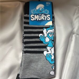Gray‎ and Blue Casual Crew Socks with Smurf Design